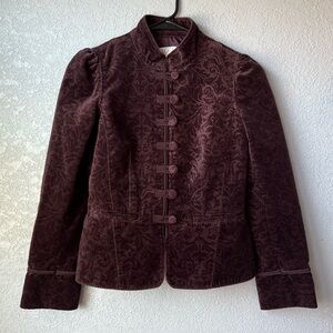 VTG Ann Taylor LOFT Whimsy Goth Jacket Velvet Purple Burnout Victorian Size 0P